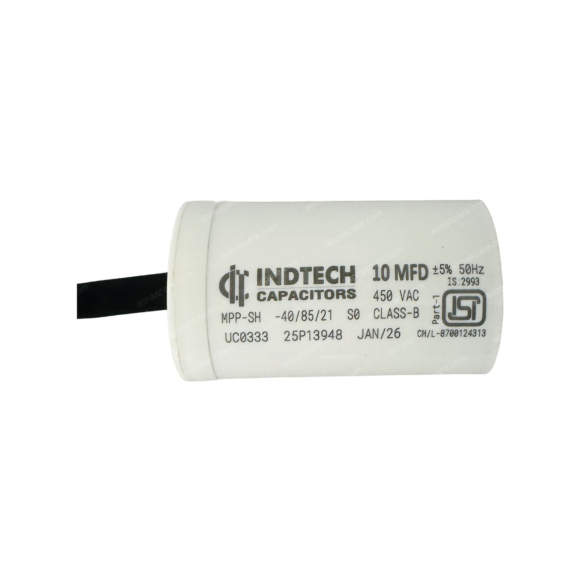 Indtech 10 MFD Capacitor with Wire Leads – 450V AC Motor Run Capacitor for Pump, AC & Single Phase Motors | ISI Marked IS 2993