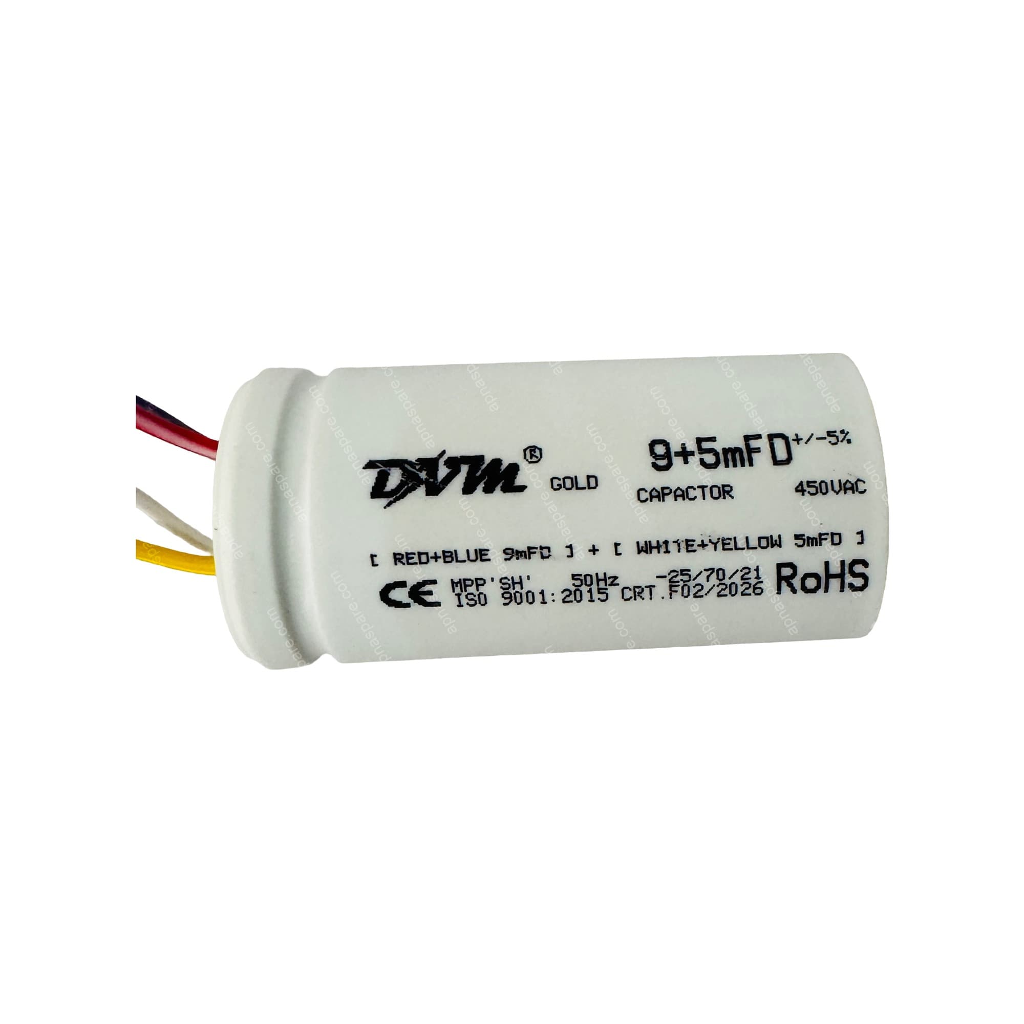 DVM Gold 9+5 MFD Dual Run Capacitor – 450V AC Twin Capacitor for AC Compressor & Fan Motor | CE, RoHS, ISO 9001:2015 Certified
