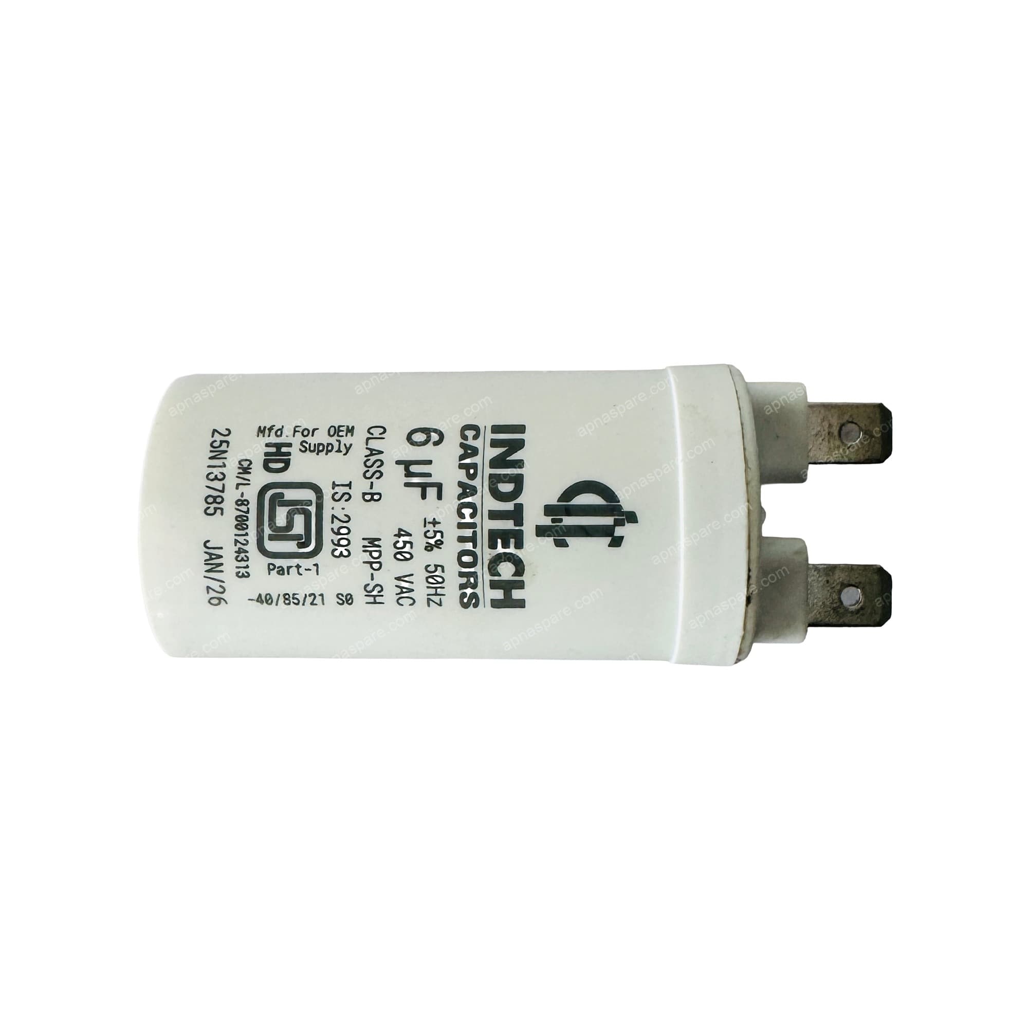 Indtech 6 MFD Capacitor with Pin Terminals – 450V AC Motor Run Capacitor for Pump, AC & Single Phase Motors (HD) | ISI Marked IS 2993