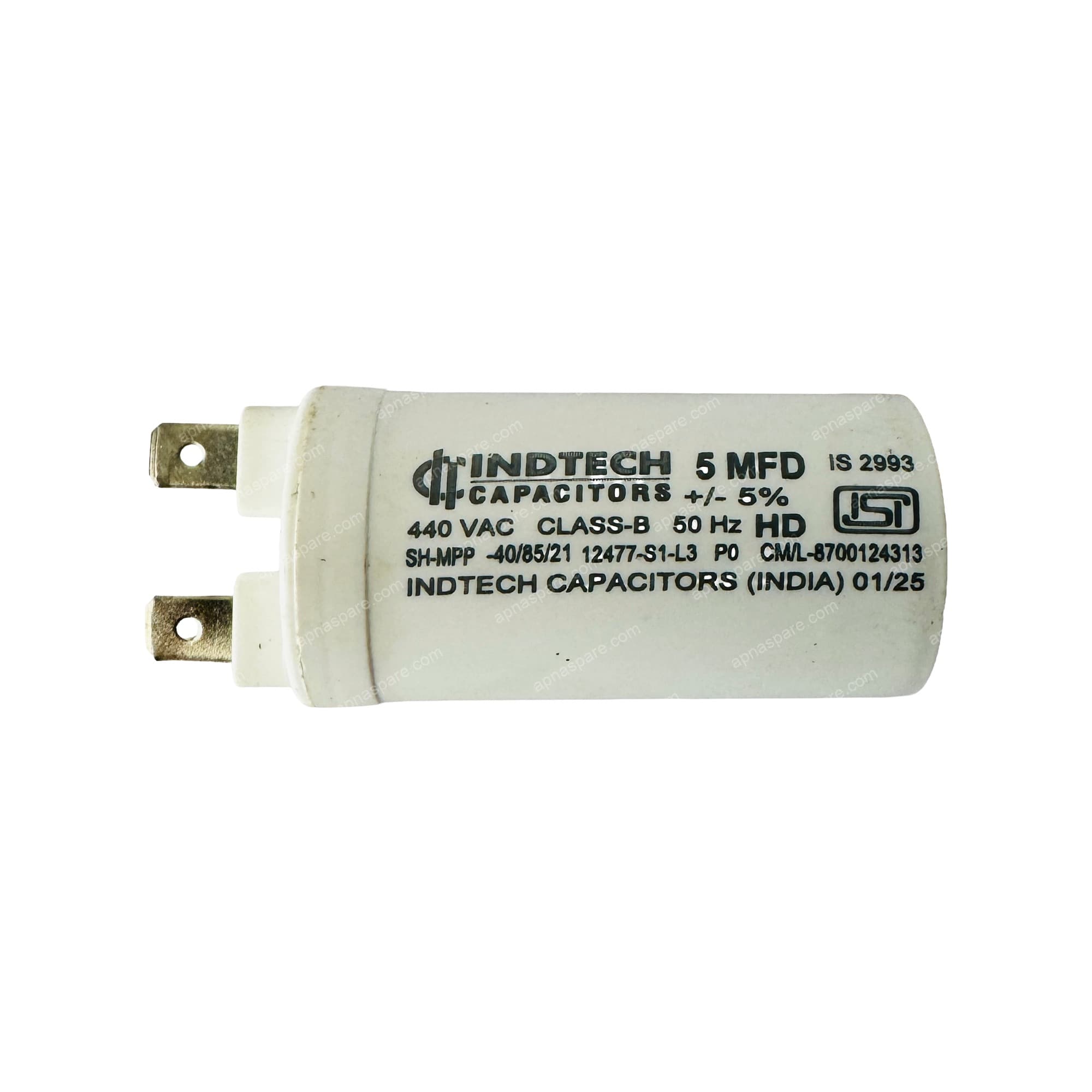 Indtech 5 MFD Capacitor with Pin Terminals – 440V AC Motor Run Capacitor for Pump, AC & Single Phase Motors (HD) | ISI Marked IS 2993