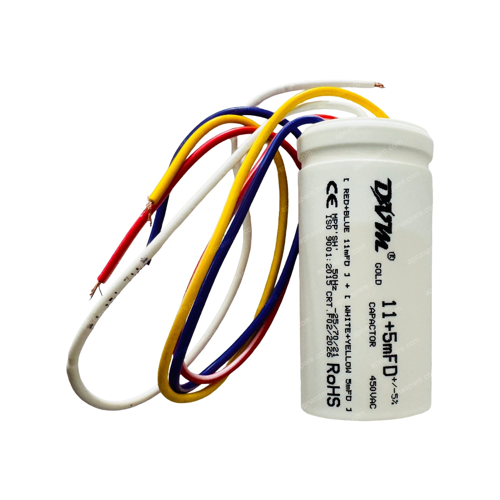 DVM Gold 11+5 MFD Dual Run Capacitor – 450V AC Twin Capacitor for AC Compressor & Fan Motor | CE, RoHS, ISO 9001:2015 Certified