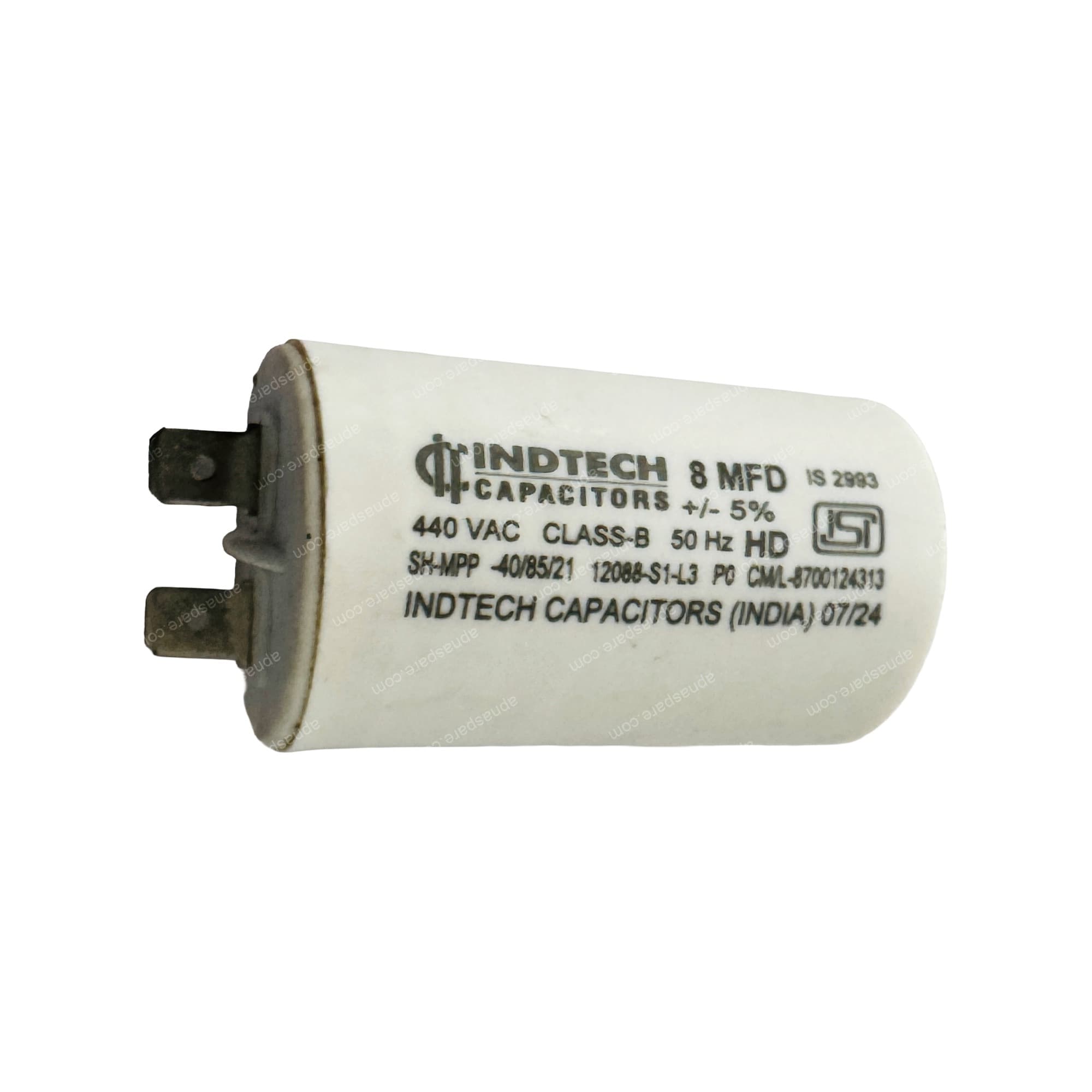 Indtech 8 MFD Capacitor with Pin Terminals – 440V AC Motor Run Capacitor for Pump, AC & Single Phase Motors | ISI Marked IS 2993