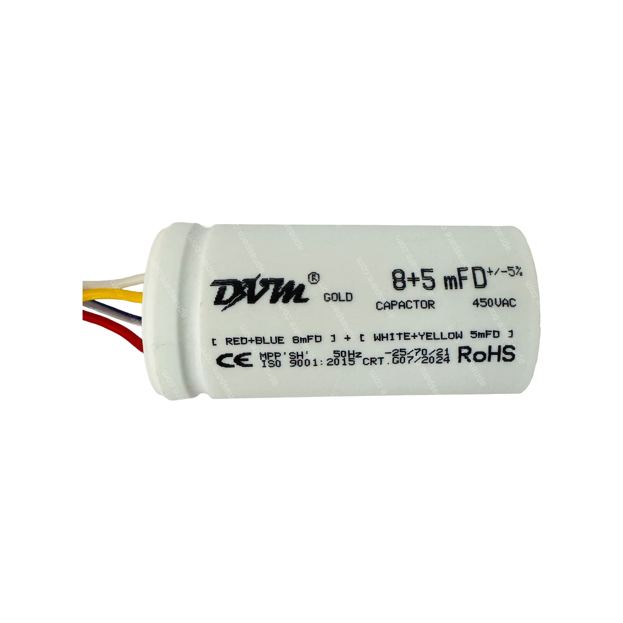 DVM Gold 8+5 MFD Dual Run Capacitor – 450V AC Twin Capacitor for AC Compressor & Fan Motor | CE, RoHS, ISO 9001:2015 Certified
