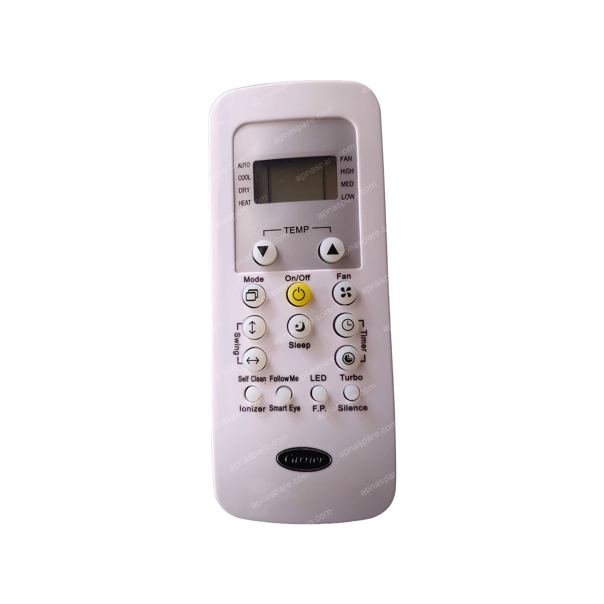 Carrier AC Remote Control No. 148 — Follow Me, Self Clean, Smart Eye & Ionizer (also fits Midea)