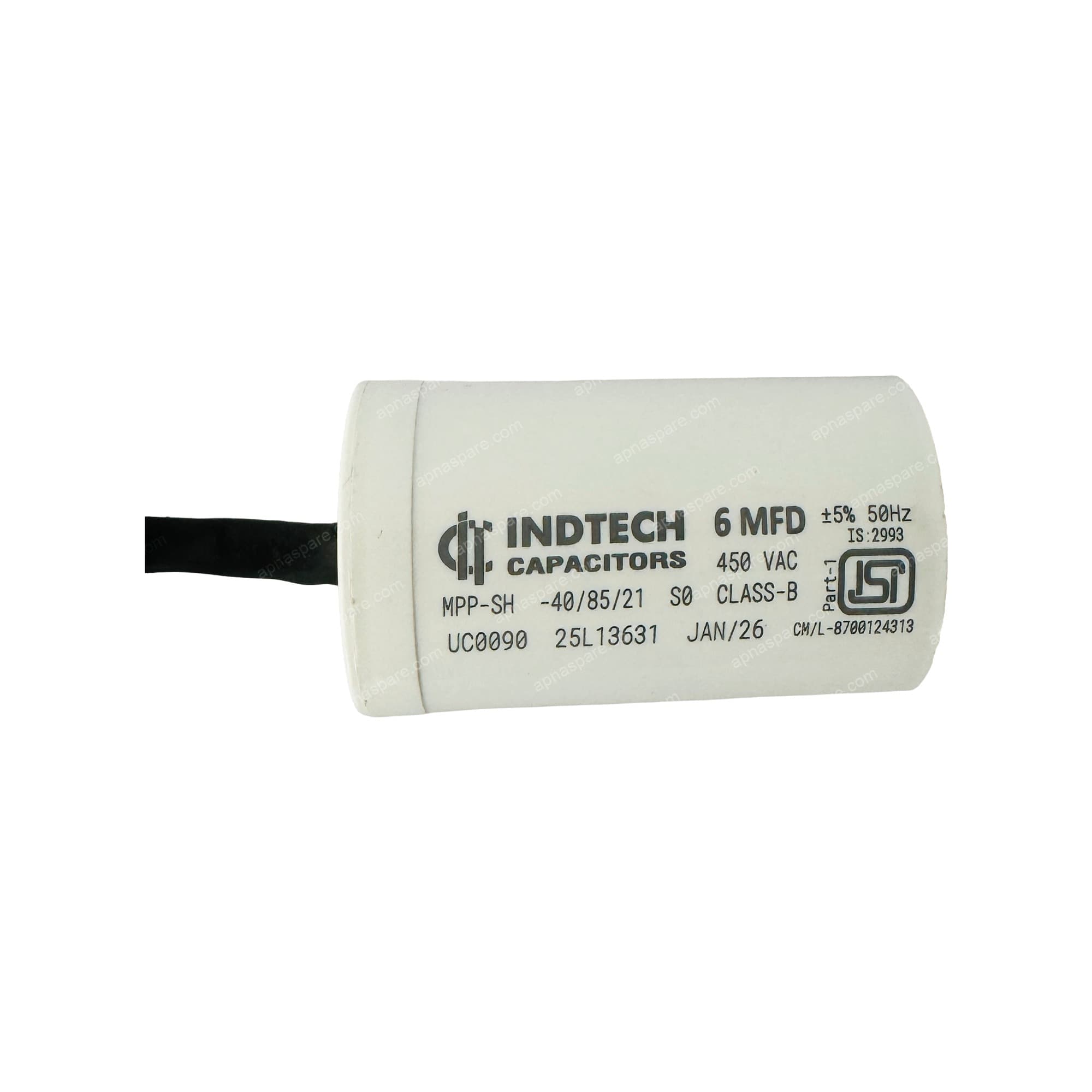 Indtech 6 MFD Capacitor with Wire Leads – 450V AC Motor Run Capacitor for Cooler, Fan & Single Phase Motors | ISI Marked IS 2993