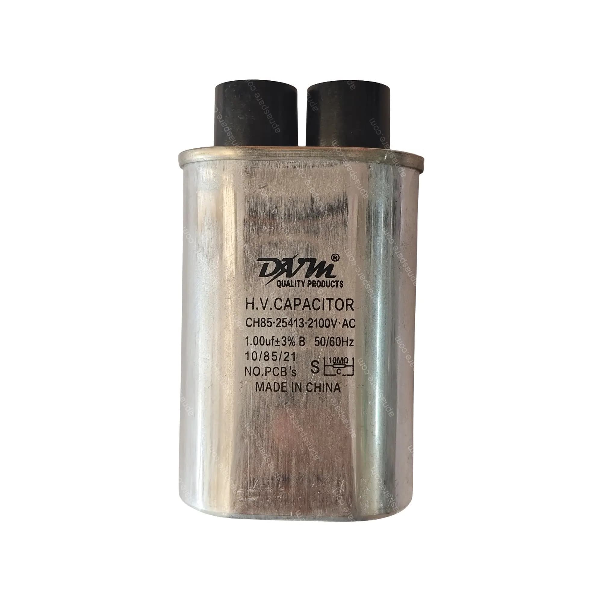Microwave Oven High Voltage Capacitor – 1.00µF (1MFD) 2100V AC with Built-in 10MΩ Bleeder Resistor | Model CH85-25413 | Dual Terminal HV Capacitor