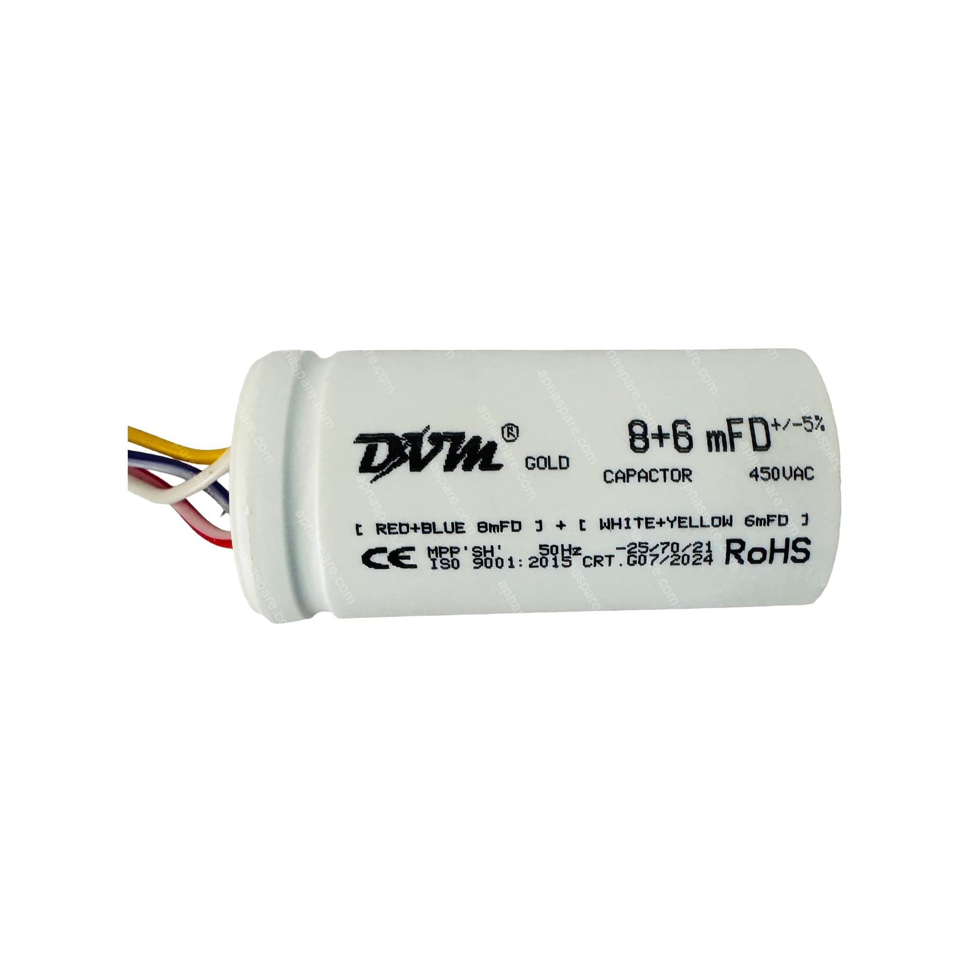 DVM Gold 8+6 MFD Dual Run Capacitor – 450V AC Twin Capacitor for AC Compressor & Fan Motor | CE, RoHS, ISO 9001:2015 Certified