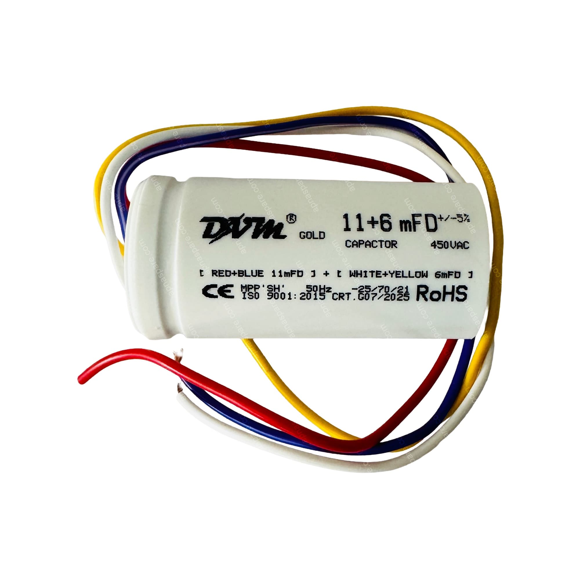 DVM Gold 11+6 MFD Dual Run Capacitor – 450V AC Twin Capacitor for AC Compressor & Fan Motor | CE, RoHS, ISO 9001:2015 Certified