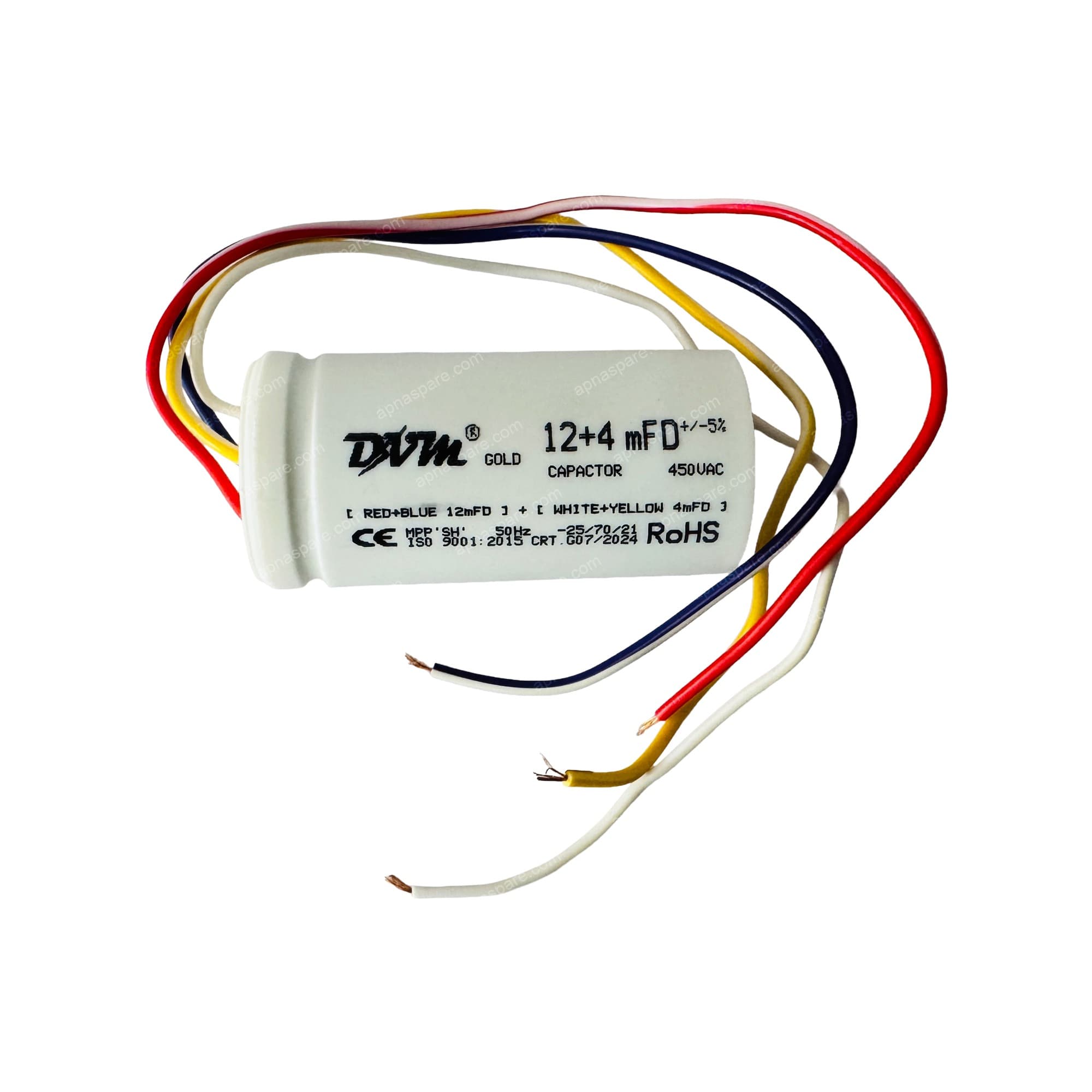 DVM Gold 12+5 MFD Dual Run Capacitor – 450V AC Twin Capacitor for AC Compressor & Fan Motor | CE, RoHS, ISO 9001:2015 Certified