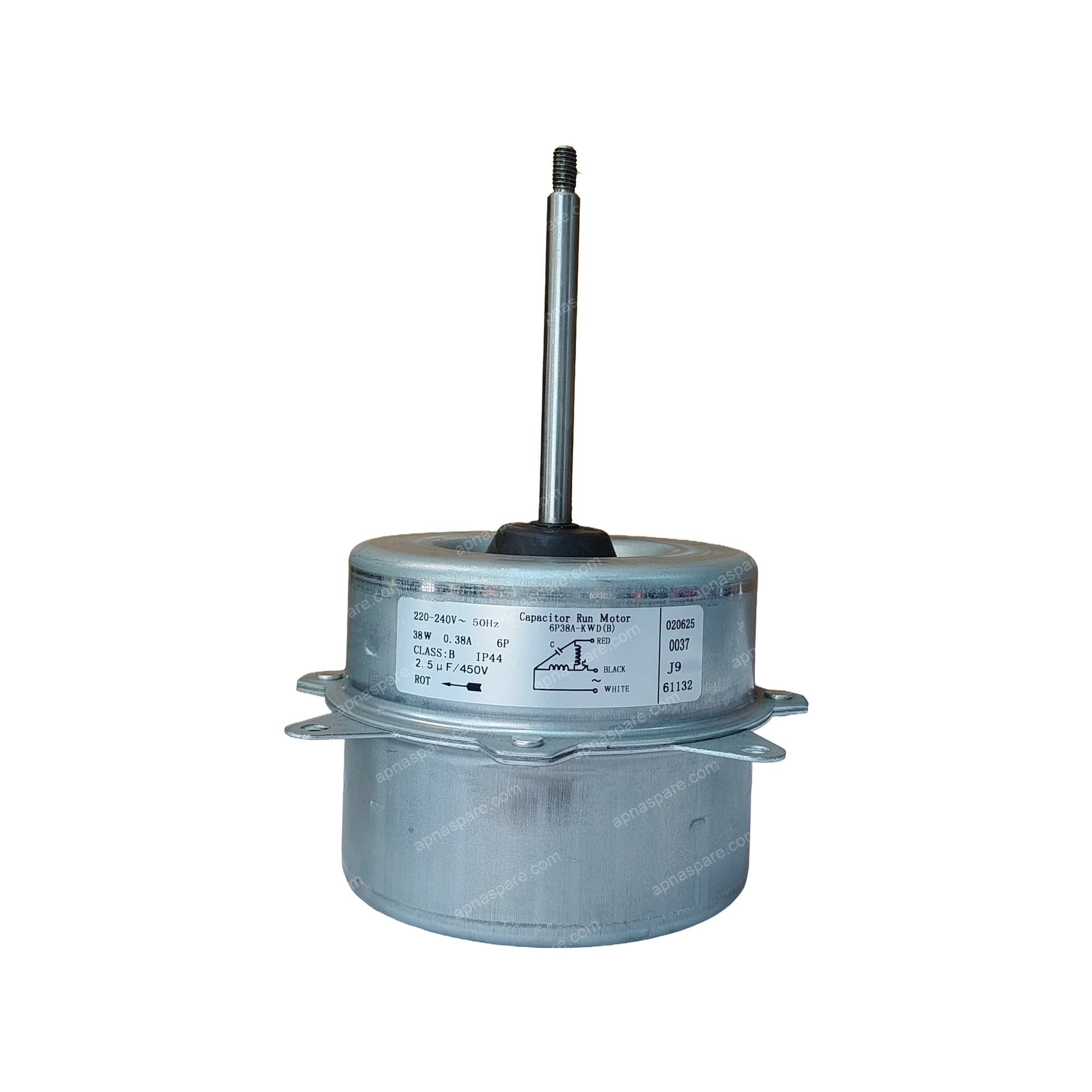 Glanz Outdoor Unit Fan Motor – 38W ACW Capacitor Run Motor, 6 Pole | 220-240V 50Hz | Model 6P38A-KWD(B) | Split AC Condenser Fan Replacement