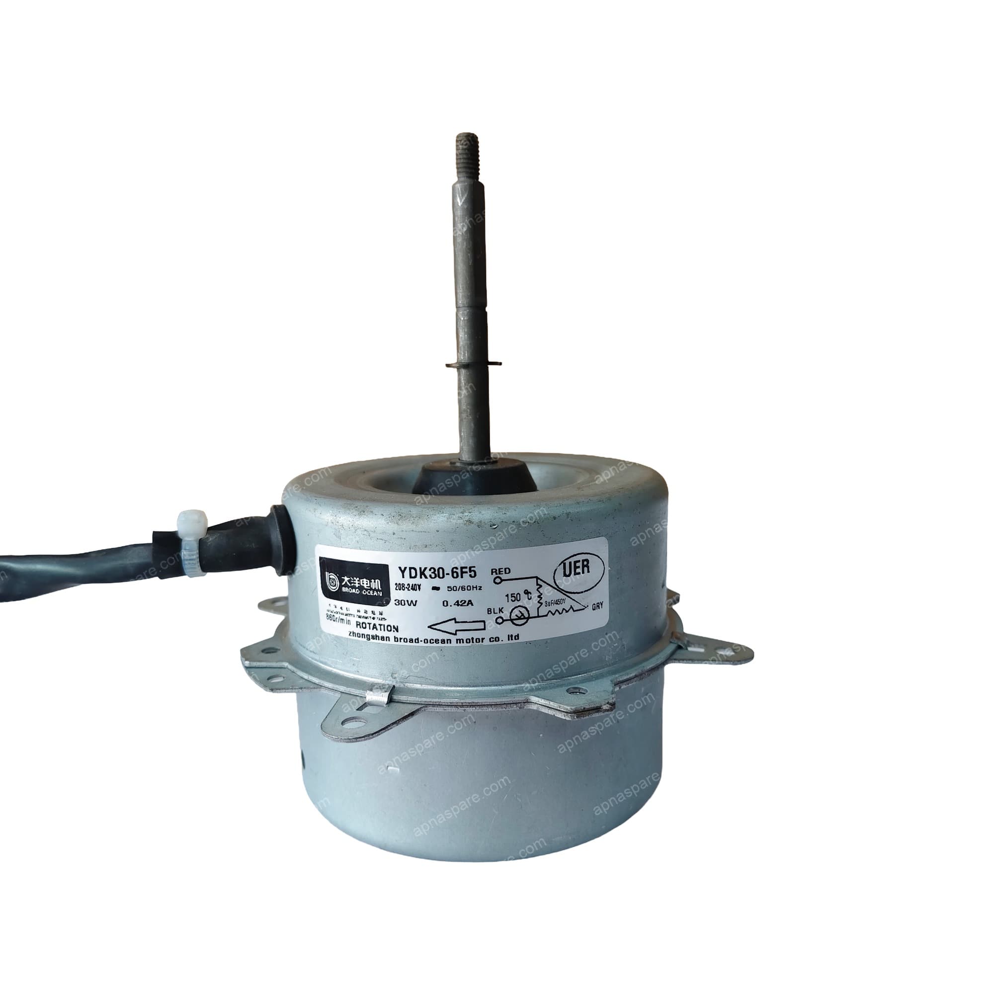 Voltas AC Outdoor Fan Motor, 30W, YDK30-6F5, Broad Ocean, CW Rotation, 3-Wire